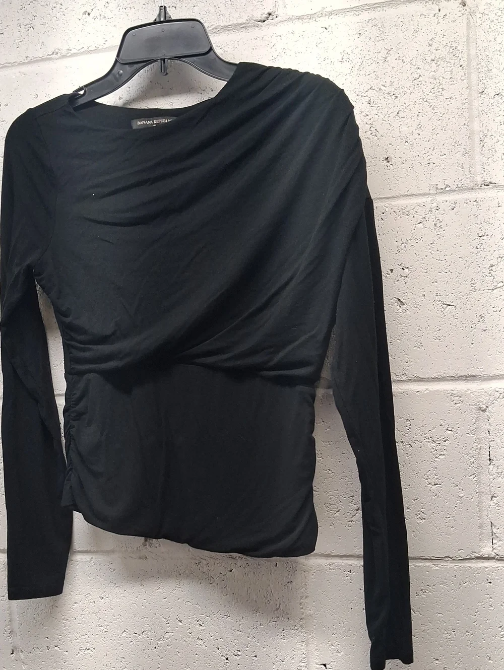 NWOT Womens Banana Republic Black Long-Sleeve Draped Top